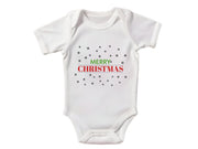 a white bodysuit with merry christmas written on it
