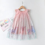 Robe d'anniversaire sans manches licorne et arc-en-ciel pour filles en rose