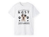 a white t - shirt with an image of a dog on it