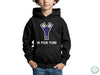 a young boy wearing a black hoodie that says is for yuri