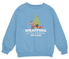 a blue sweatshirt with the words wrapping paper and wishes for christmas