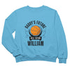 a blue sweatshirt with a basketball on it