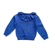 SkipStars Girls Frill Colour Full Sleeve Cardigan - Blue