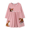 SkipStars Full Sleeve Cute Cats Theme Red Striped Girls Dress, Pink