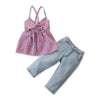 PINK CHECK STYLE SUNDRESS WITH SHOULDER STRAPS & DENIM PANTS - SkipStars