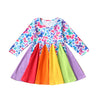 Belle robe de filles de conception florale de patch arc-en-ciel