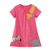 à manches courtes Cute Animals Polka Dot Design Girls Dress in Rose | Enfant en bas âge enfant bébé fille robe cadeau princesse fille robes chiffons 2-8 ans