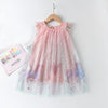 Robe d'anniversaire sans manches licorne et arc-en-ciel pour filles en rose