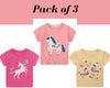 Collection de hauts et t-shirts d'été pour bébé fille Collection de t-shirts licorne T-shirt oiseaux | Lot de 3 vêtements pour bébé fille pour tout-petit