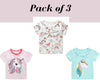 Hauts et t-shirts d'été pour bébé fille T-shirts de la collection Unicorn World T-shirt arc-en-ciel et lapin | Lot de 3 vêtements pour tout-petits filles