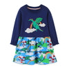 Long-Sleeve Dinosaur  & Rainbow  Dress