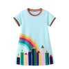 Robe tutu d'été à manches courtes pour filles à motif arc-en-ciel